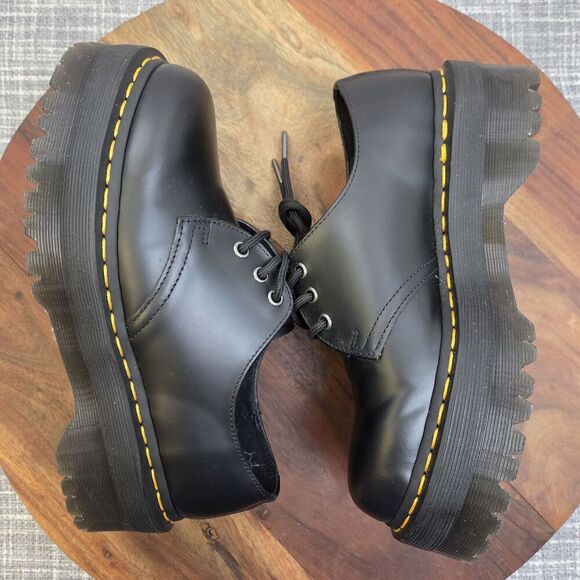 Dr. Martens 1461 Quad Platform Leather Oxford Women's 8 UK6 EU39 Black EUC - Picture 3 of 14
